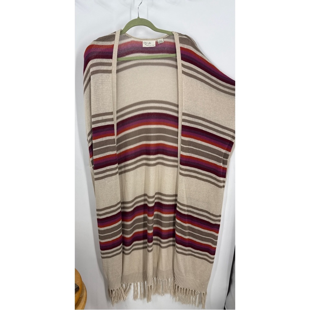 RD Style Multicolor Knit open front western style fringe poncho Sweater vest ML